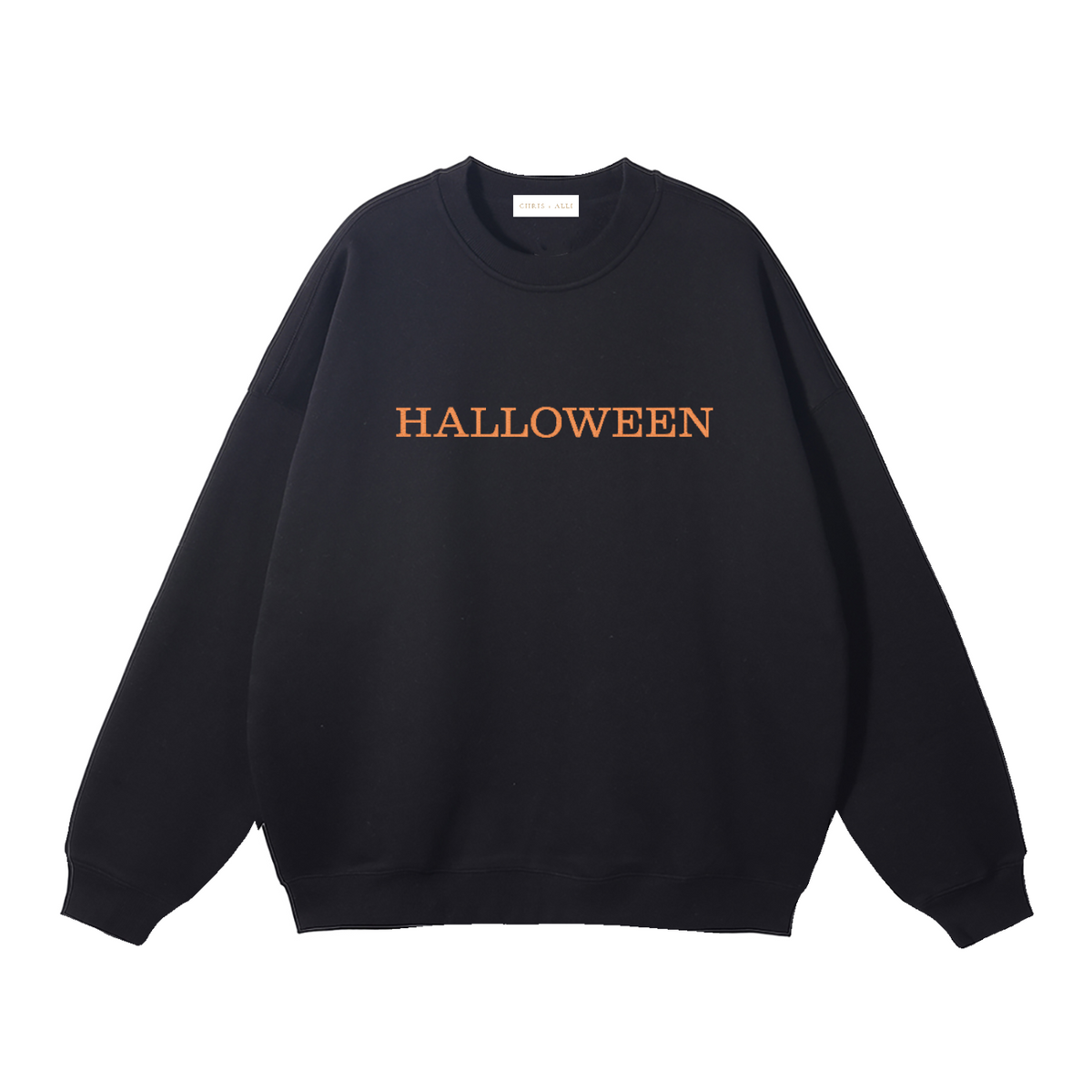 Halloween Embroidered Orange Fleeced Crewneck