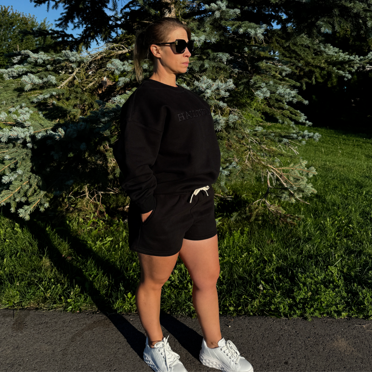 Halloween Embroidered Black Fleeced Crewneck