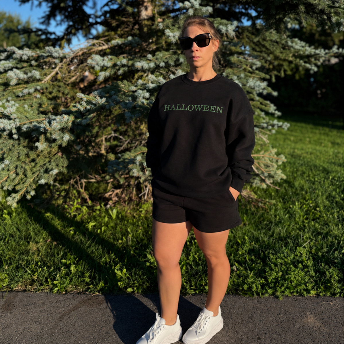 Halloween Embroidered Green Fleeced Crewneck